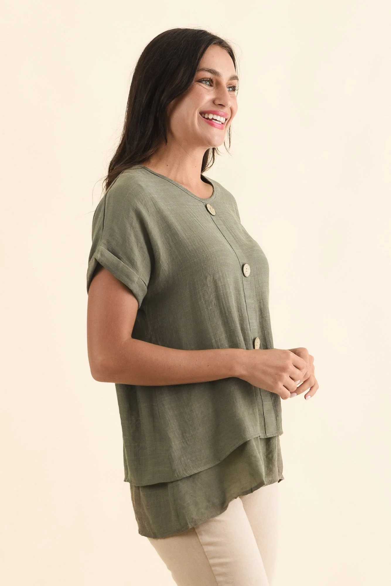 Abilene Khaki Button Top - Image 4