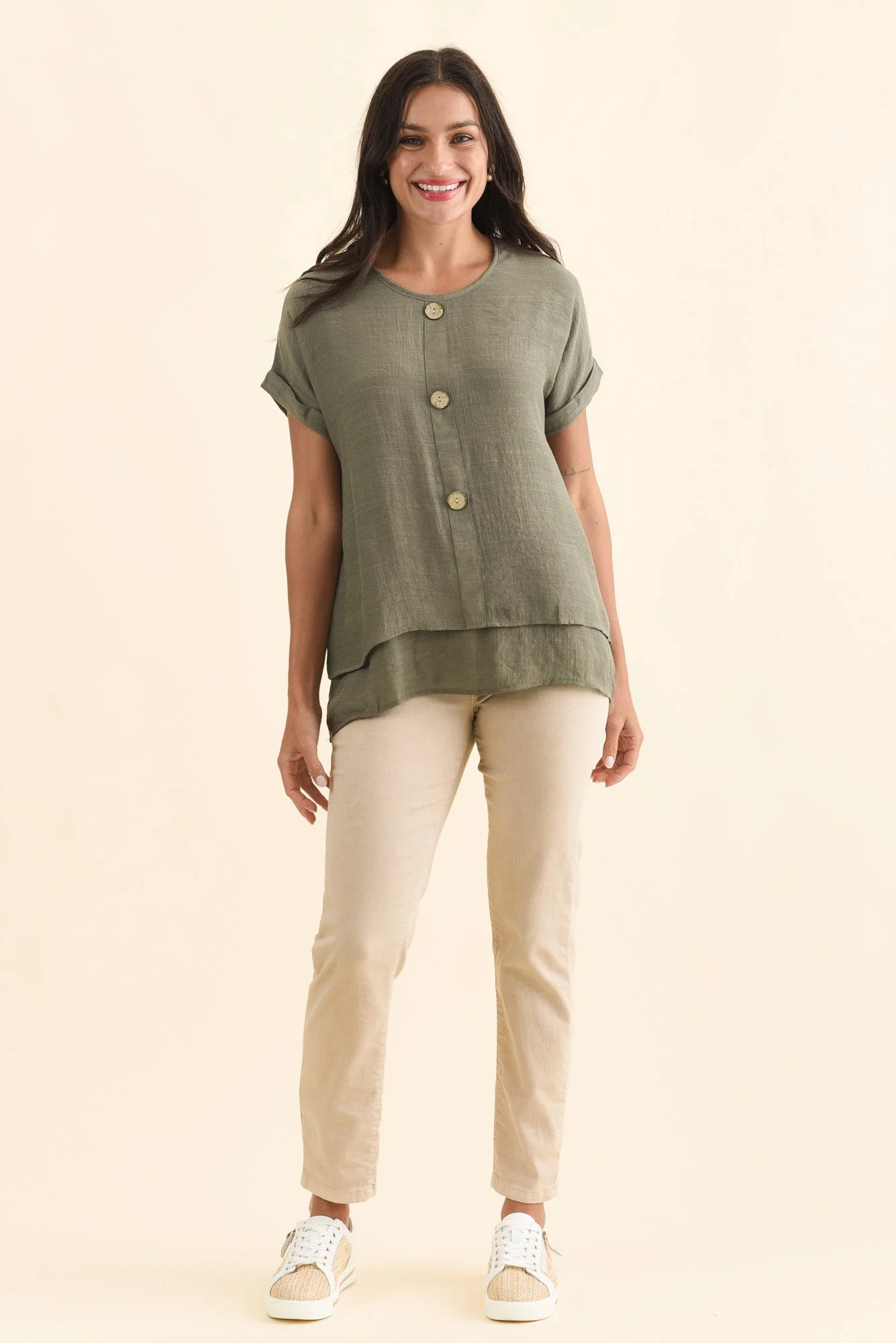 Abilene Khaki Button Top - Image 7