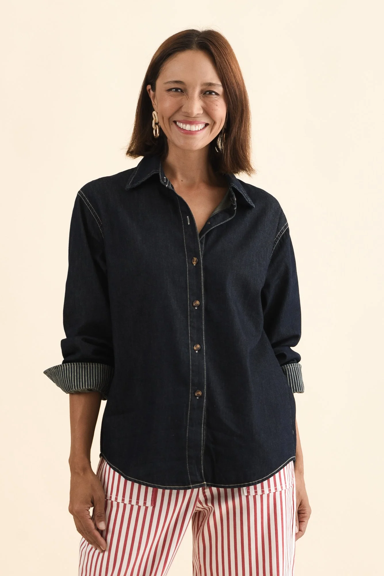 Abriella Dark Blue Denim Shirt