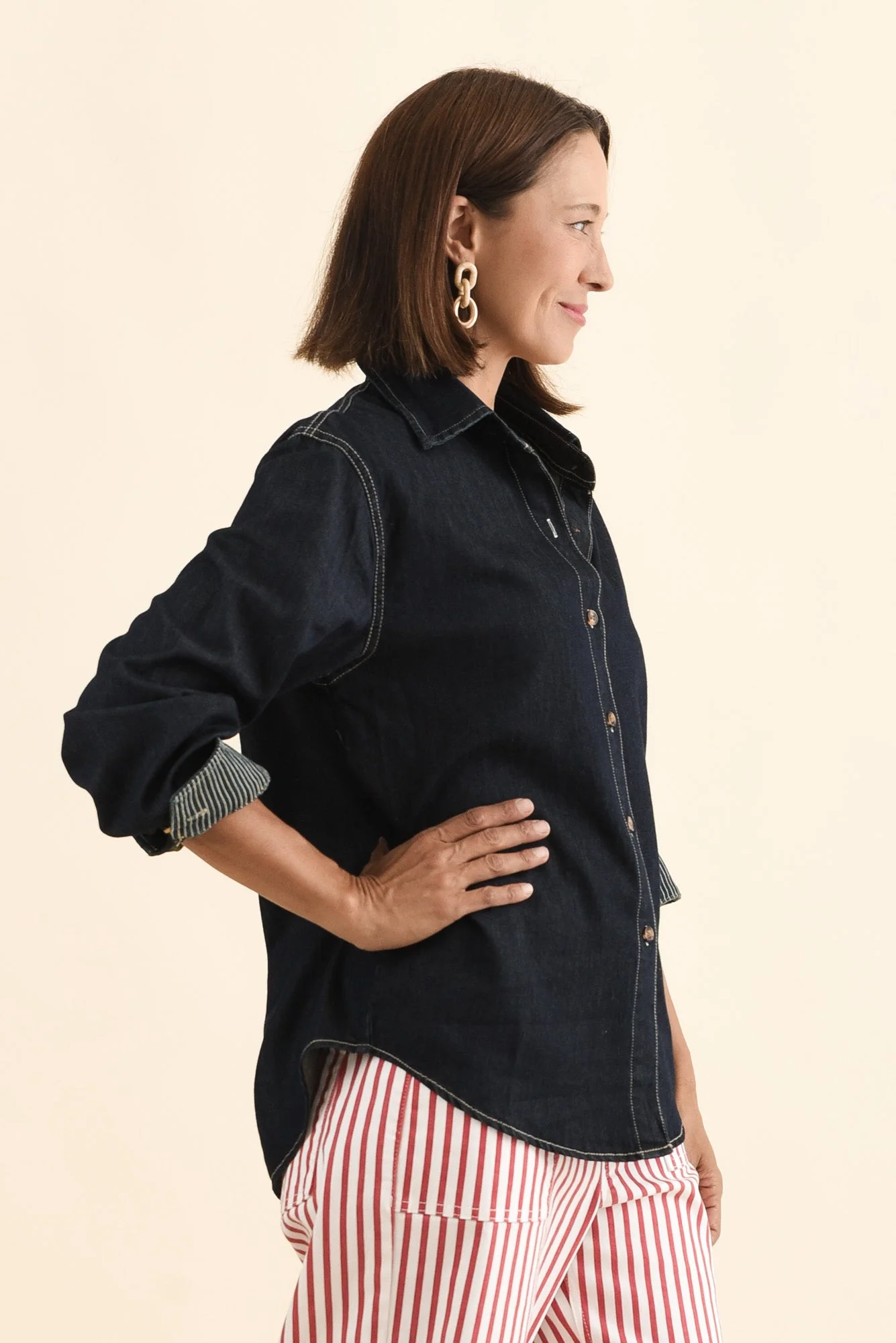 Abriella Dark Blue Denim Shirt - Image 3