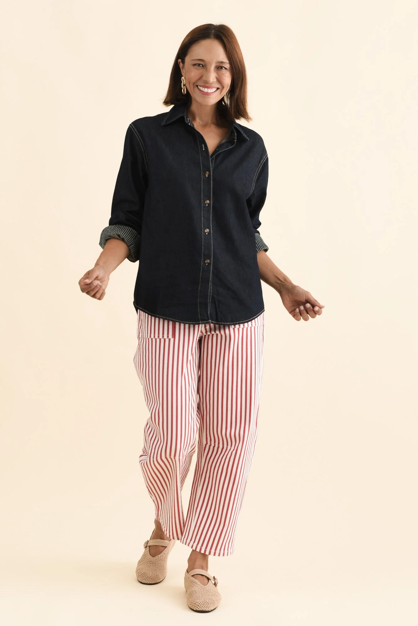 Abriella Dark Blue Denim Shirt - Image 6