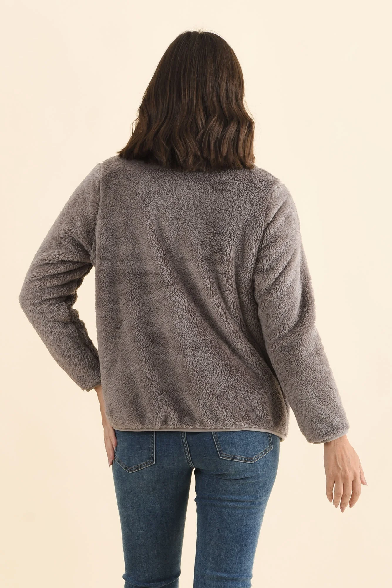 Ackerley Taupe Faux Fur Jacket - Image 5