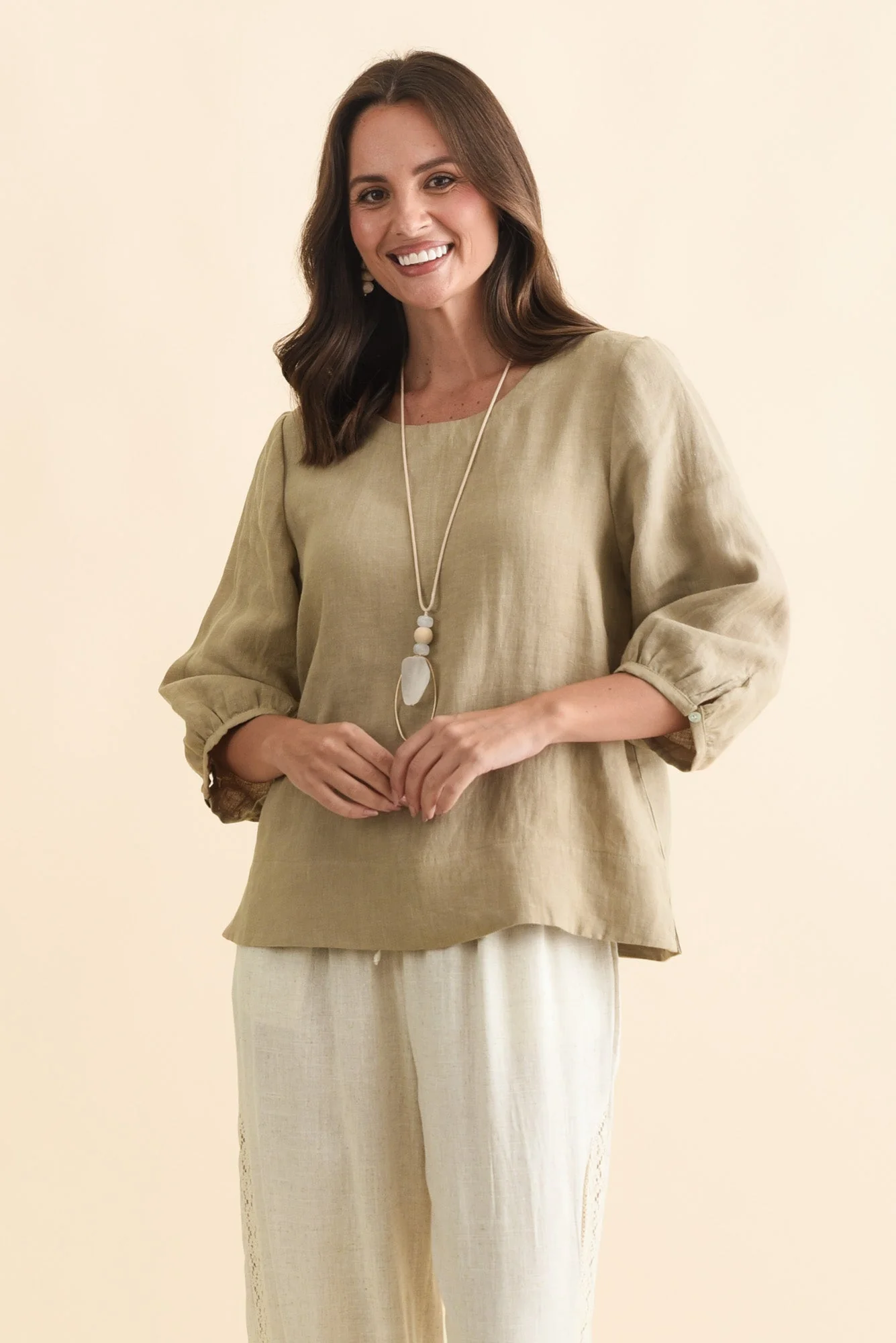 Addie Taupe Linen Sleeved Top
