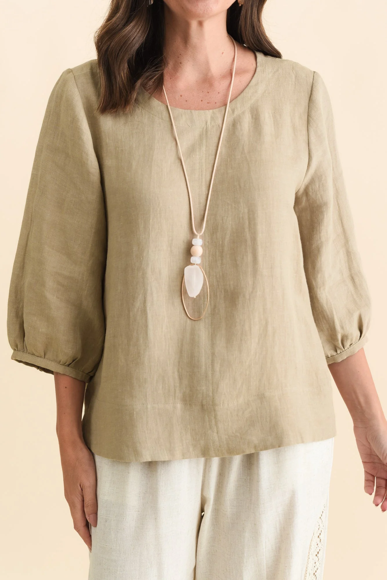 Addie Taupe Linen Sleeved Top - Image 5