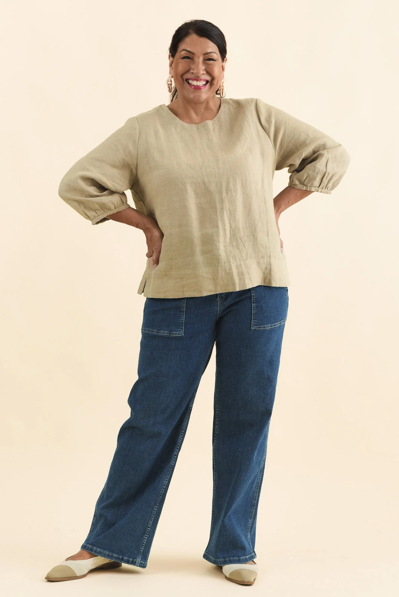Addie Taupe Linen Sleeved Top - Image 8