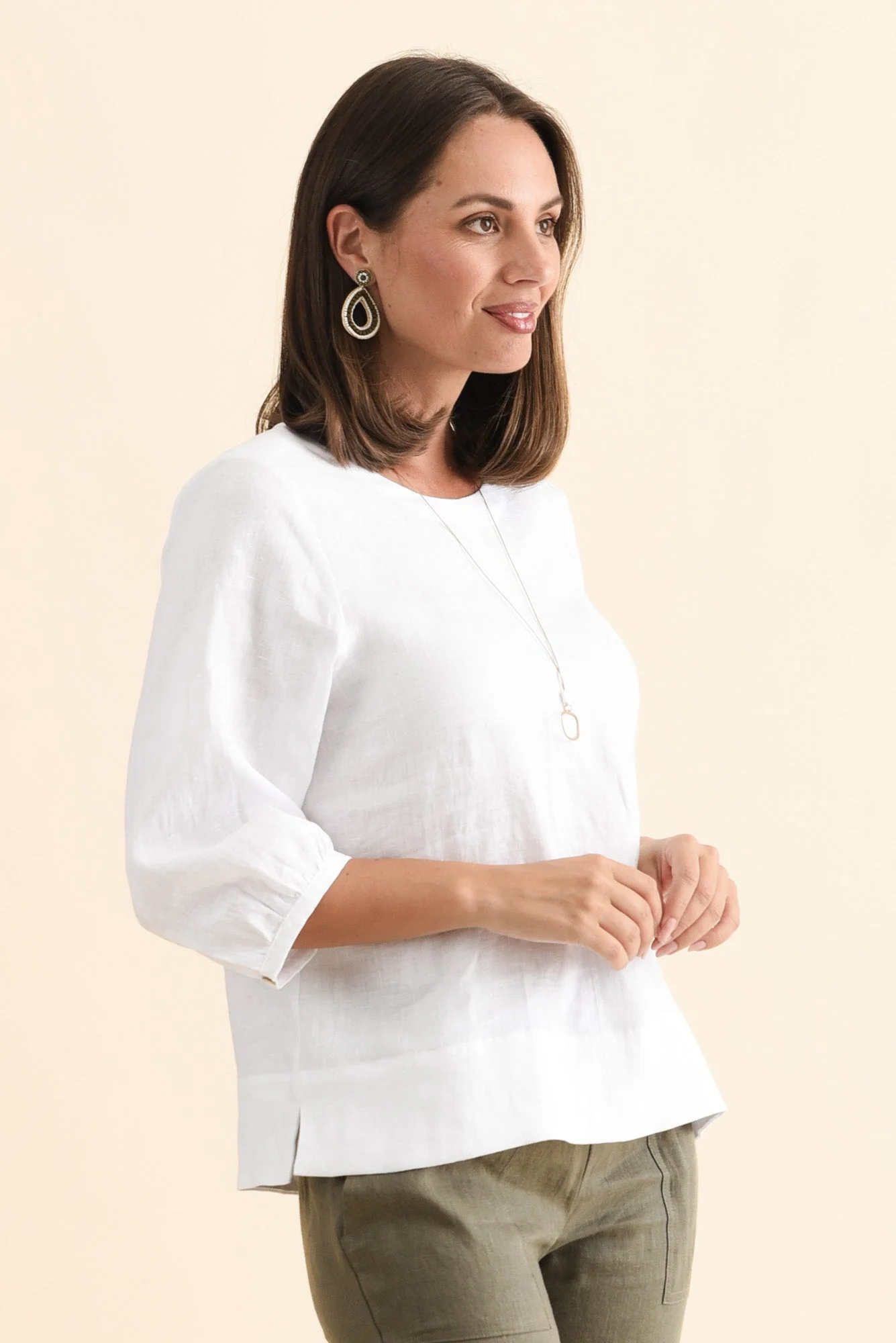Addie White Linen Sleeved Top - Image 4