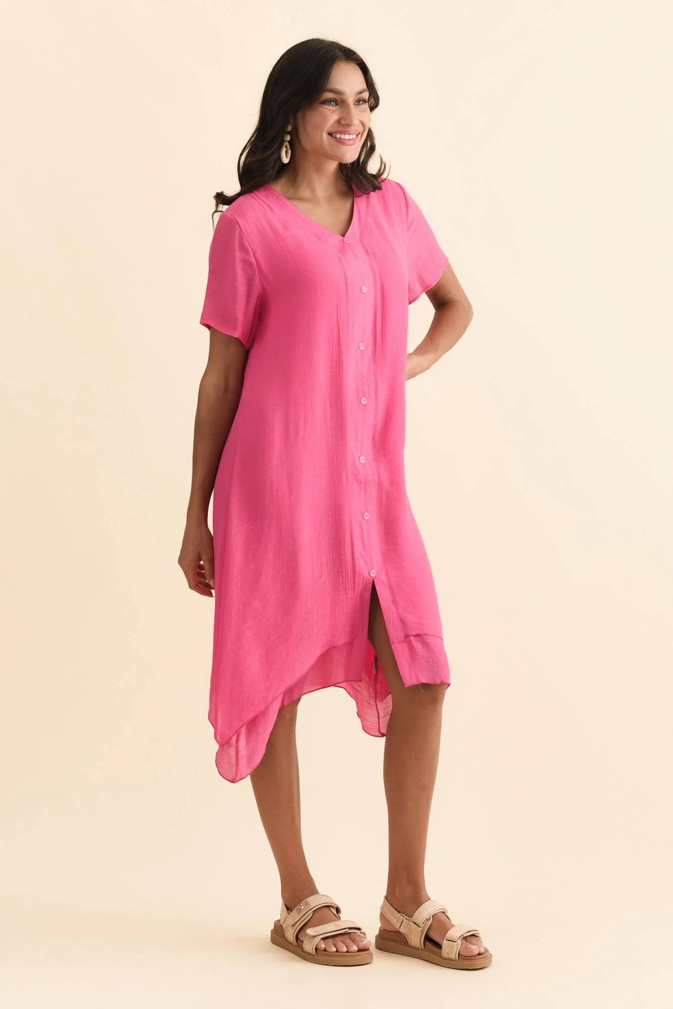 Adelaide Pink Layered Button Dress - Image 3