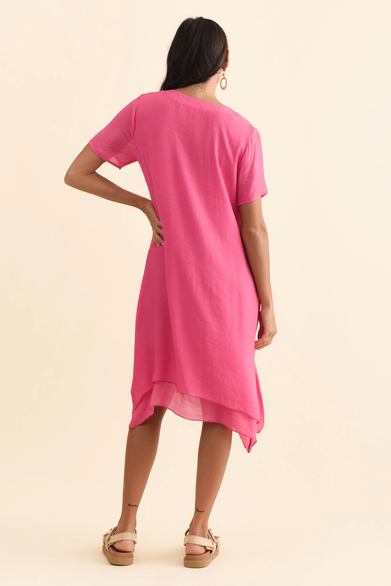 Adelaide Pink Layered Button Dress - Image 4
