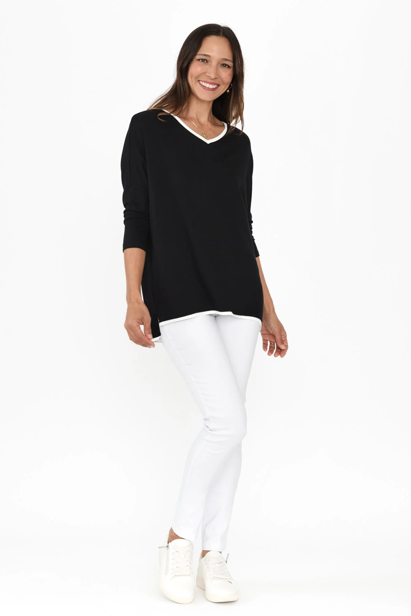 Adina Black Contrast 3/4 Sleeve Top - Image 3