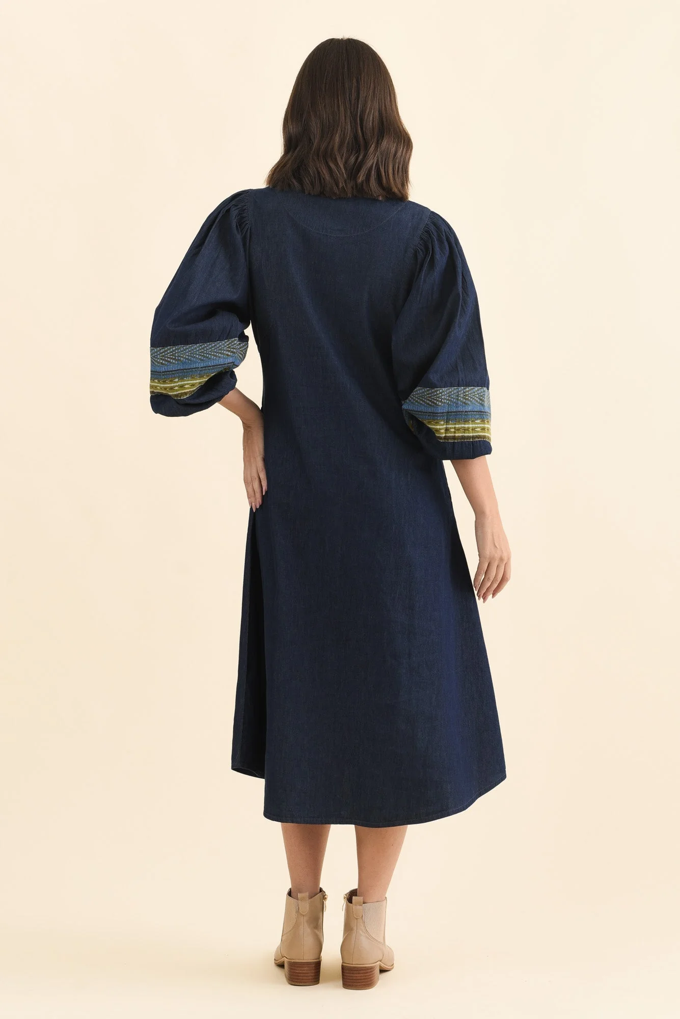 Aerome Blue Denim Puff Sleeve Dress - Image 4