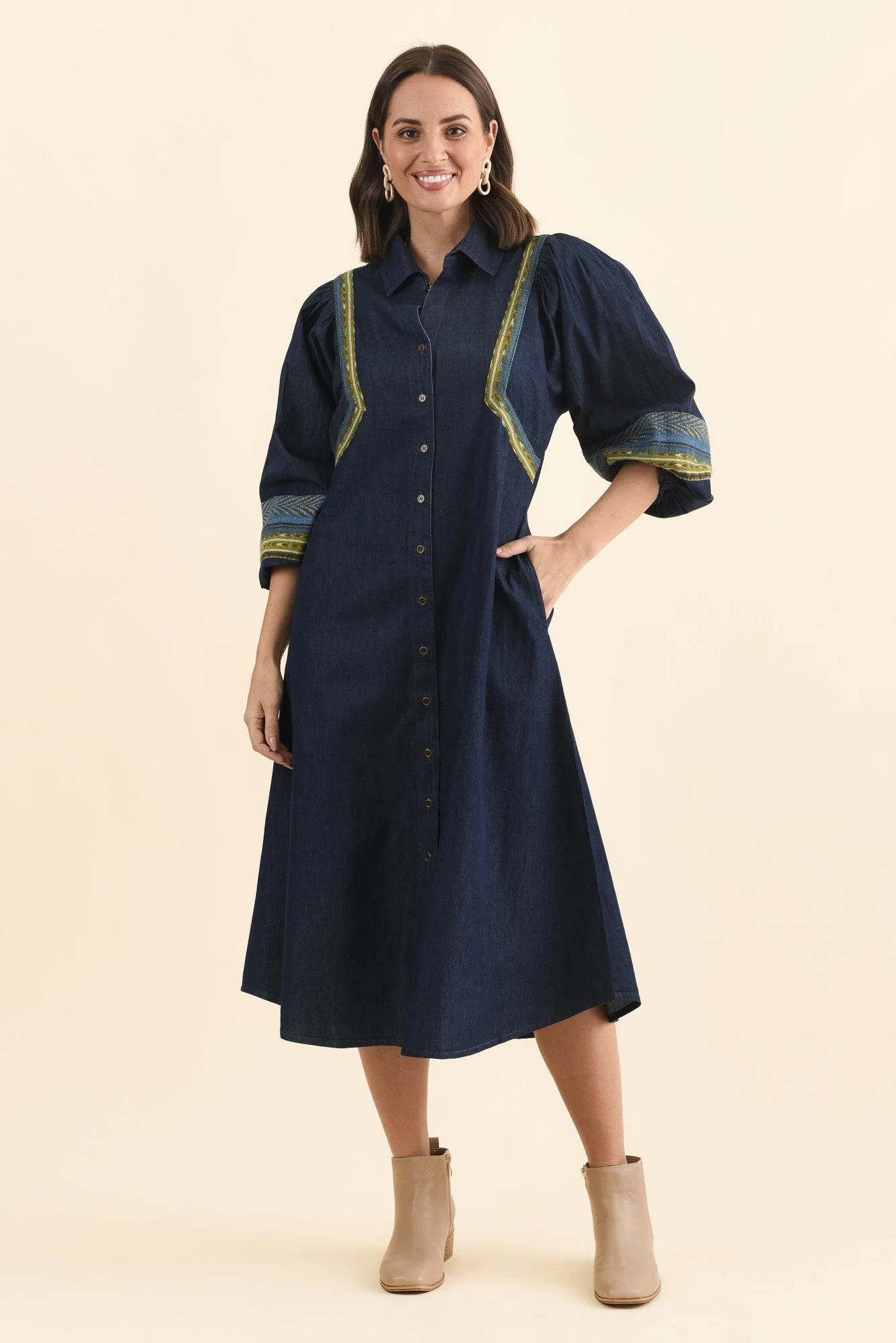 Aerome Blue Denim Puff Sleeve Dress - Image 6