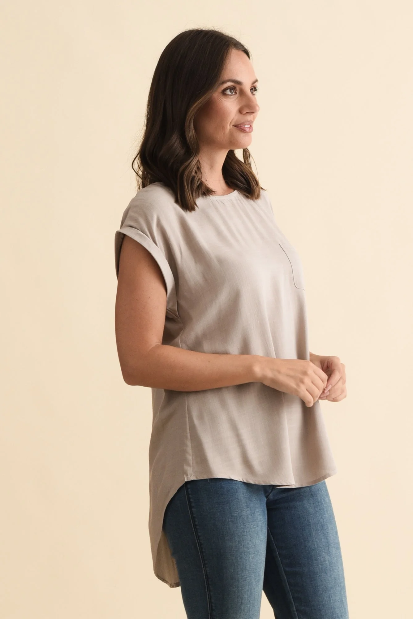 Aiden Beige Linen Blend Pocket Top - Image 3