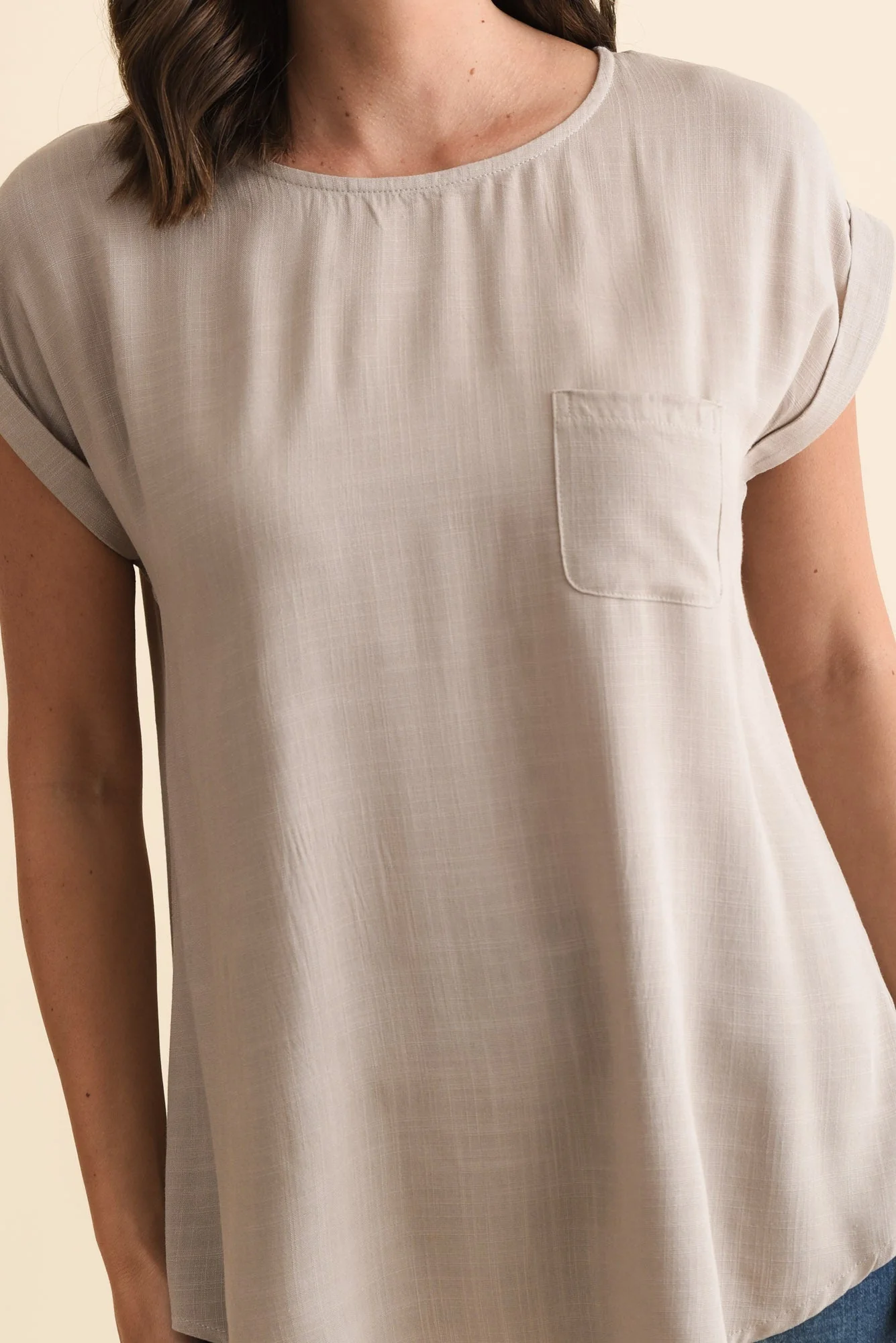 Aiden Beige Linen Blend Pocket Top - Image 5