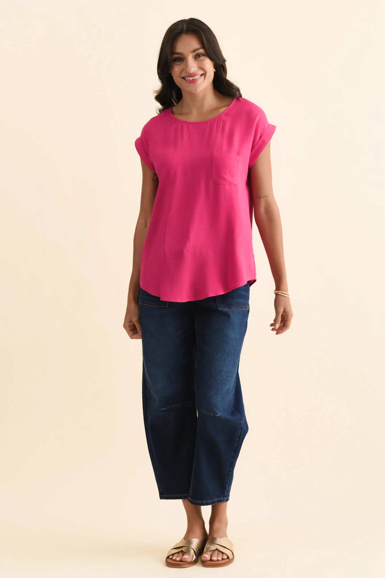 Aiden Hot Pink Linen Blend Pocket Top - Image 6