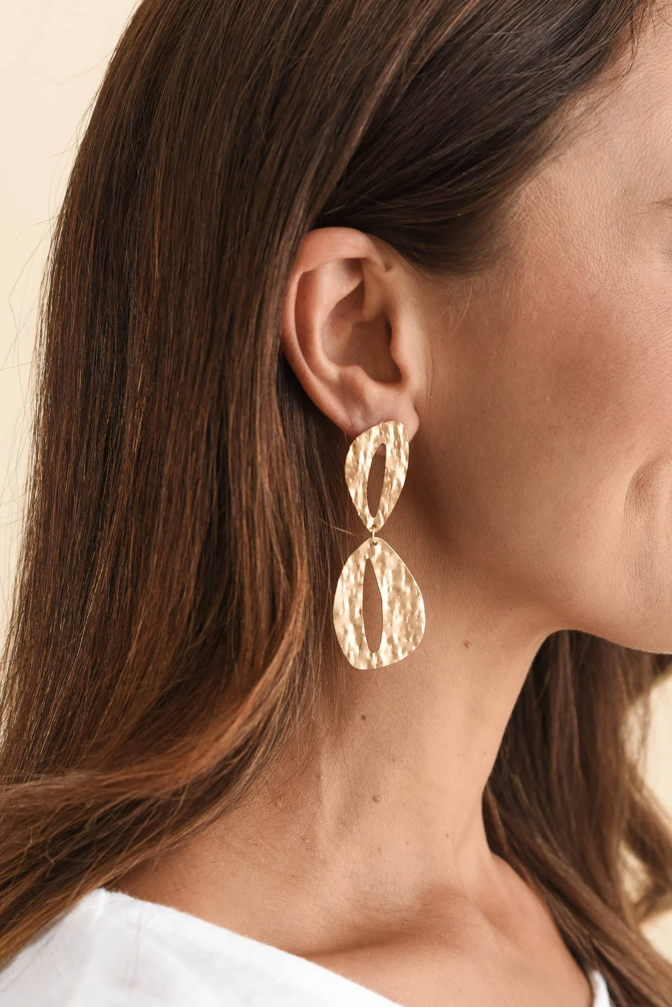 Alena Gold Oval Drop Earrings - Image 2