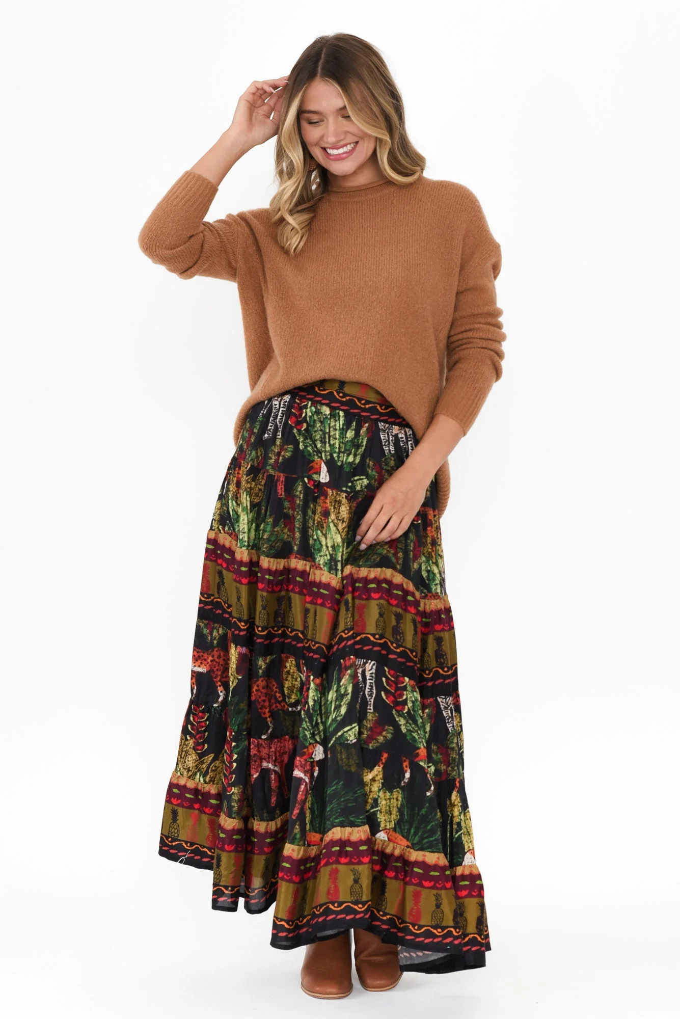 Alida Navy Safari Tiered Skirt - Image 2