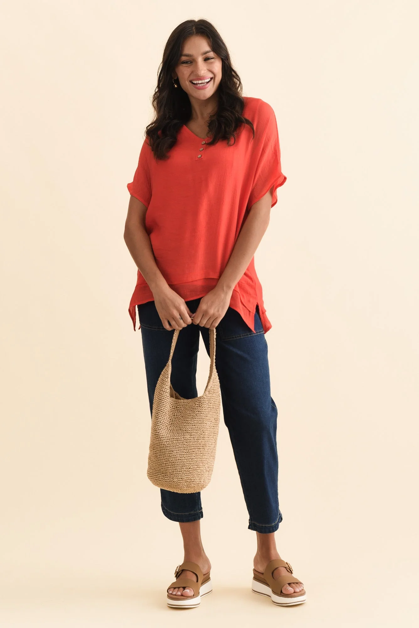 Alison Coral Layered Button Top - Image 2