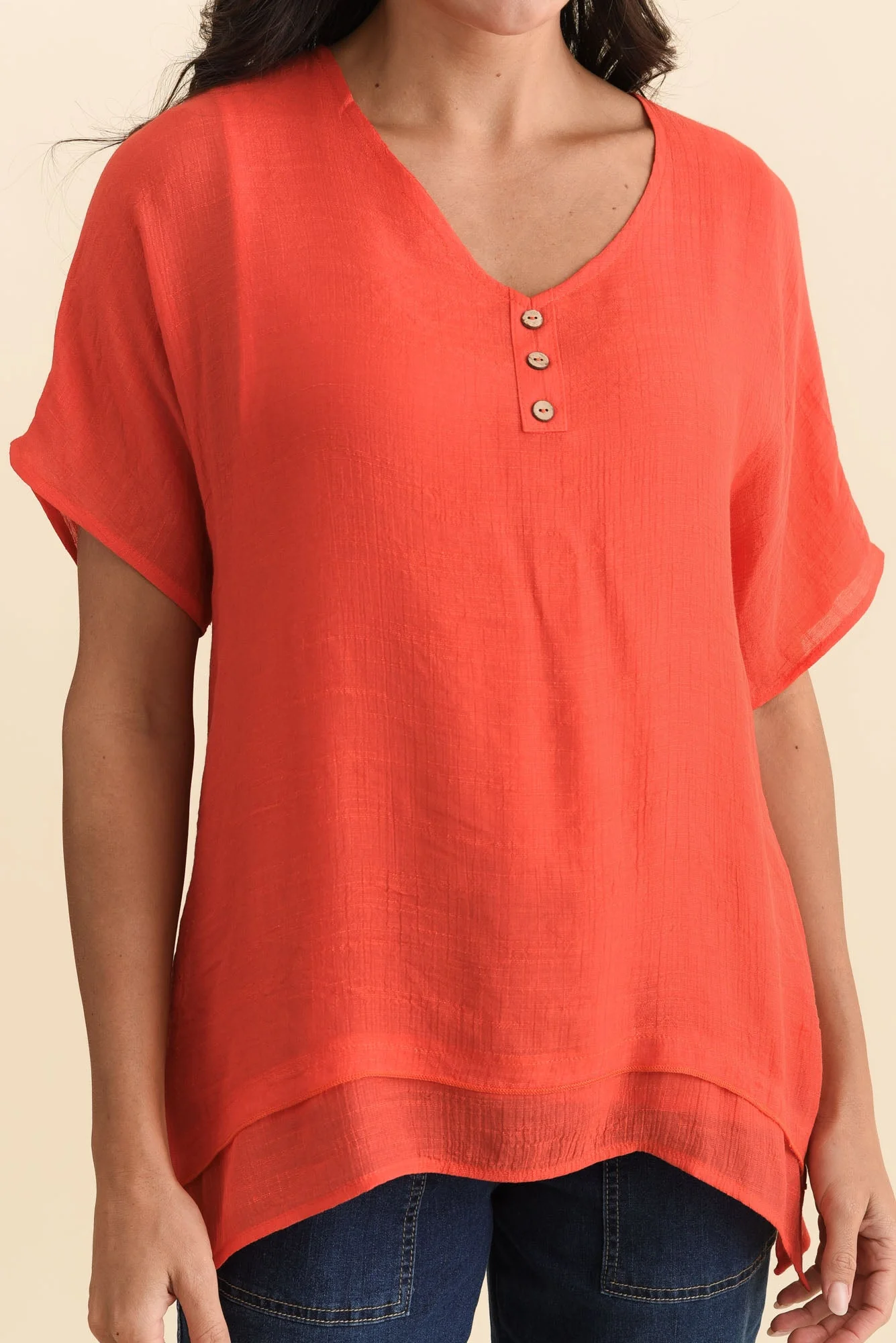 Alison Coral Layered Button Top - Image 5