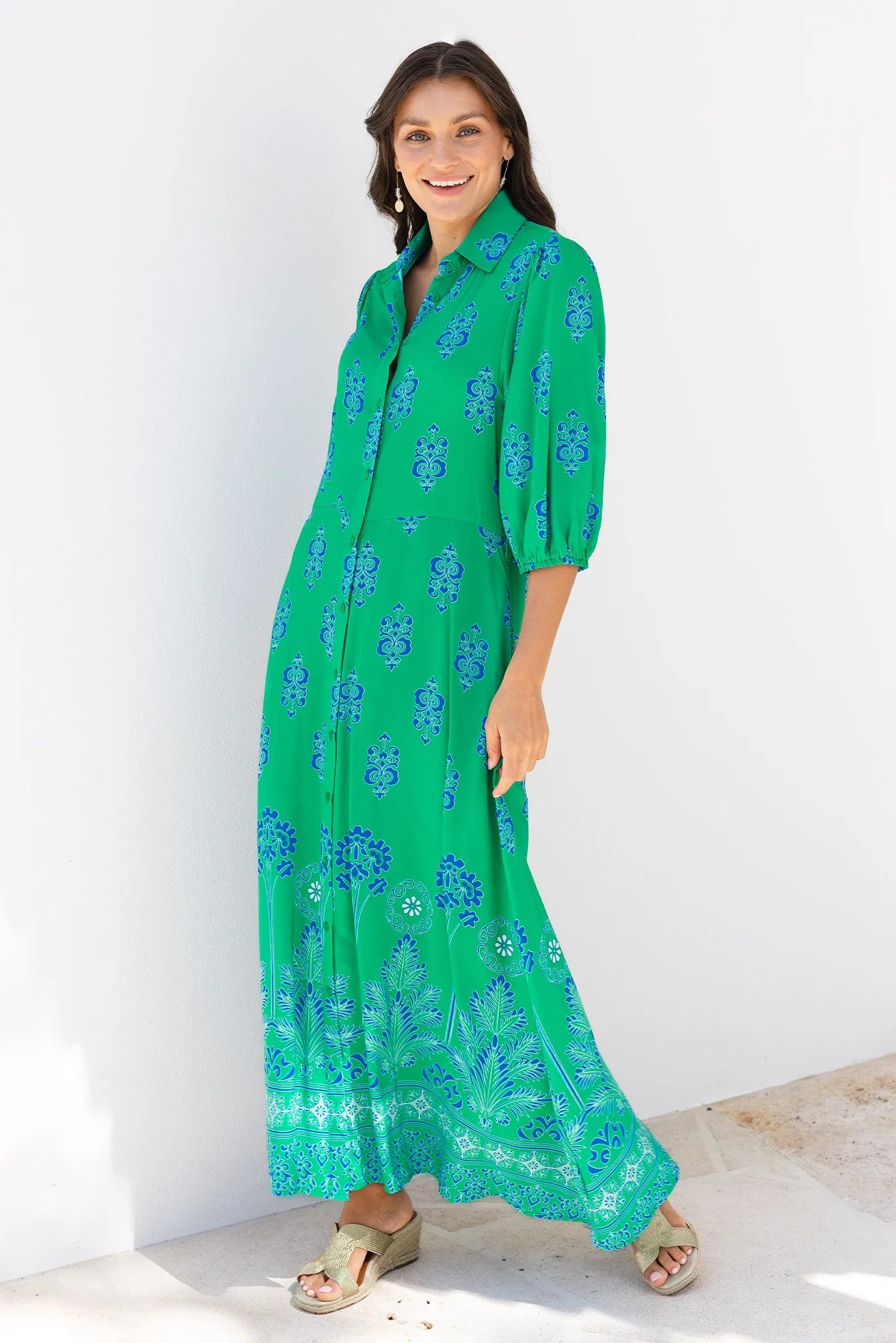 Alivia Green Mosaic Shirt Dress