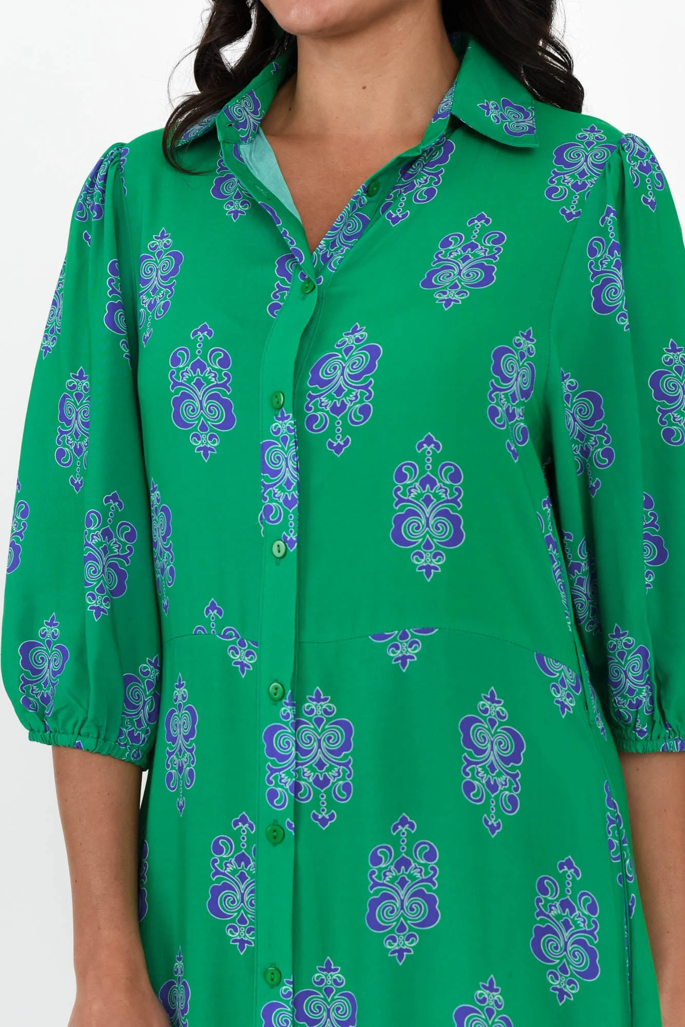 Alivia Green Mosaic Shirt Dress - Image 6