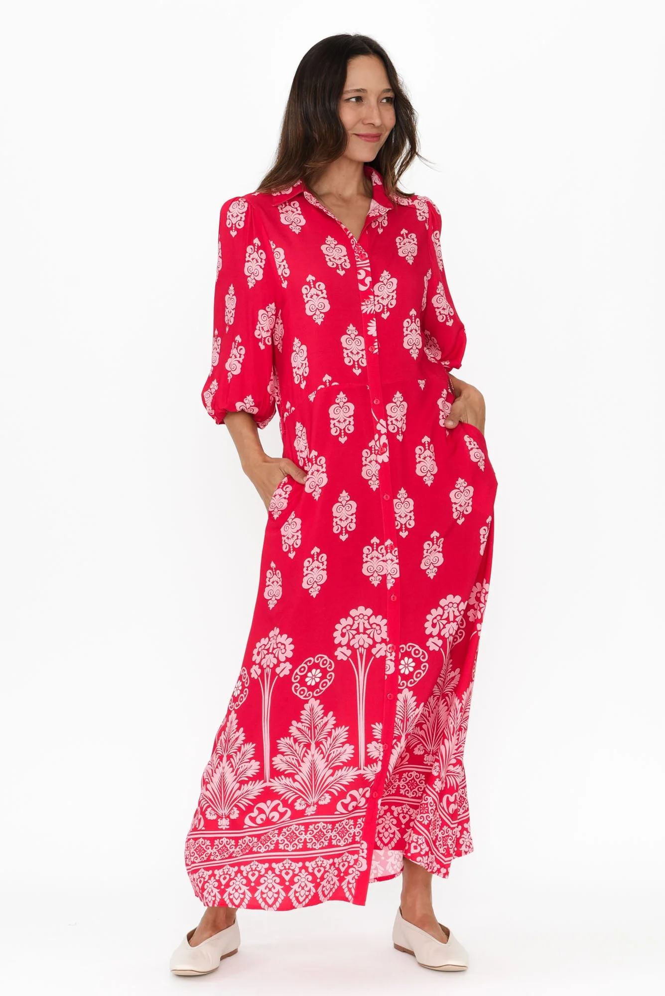 Alivia Red Mosaic Shirt Dress