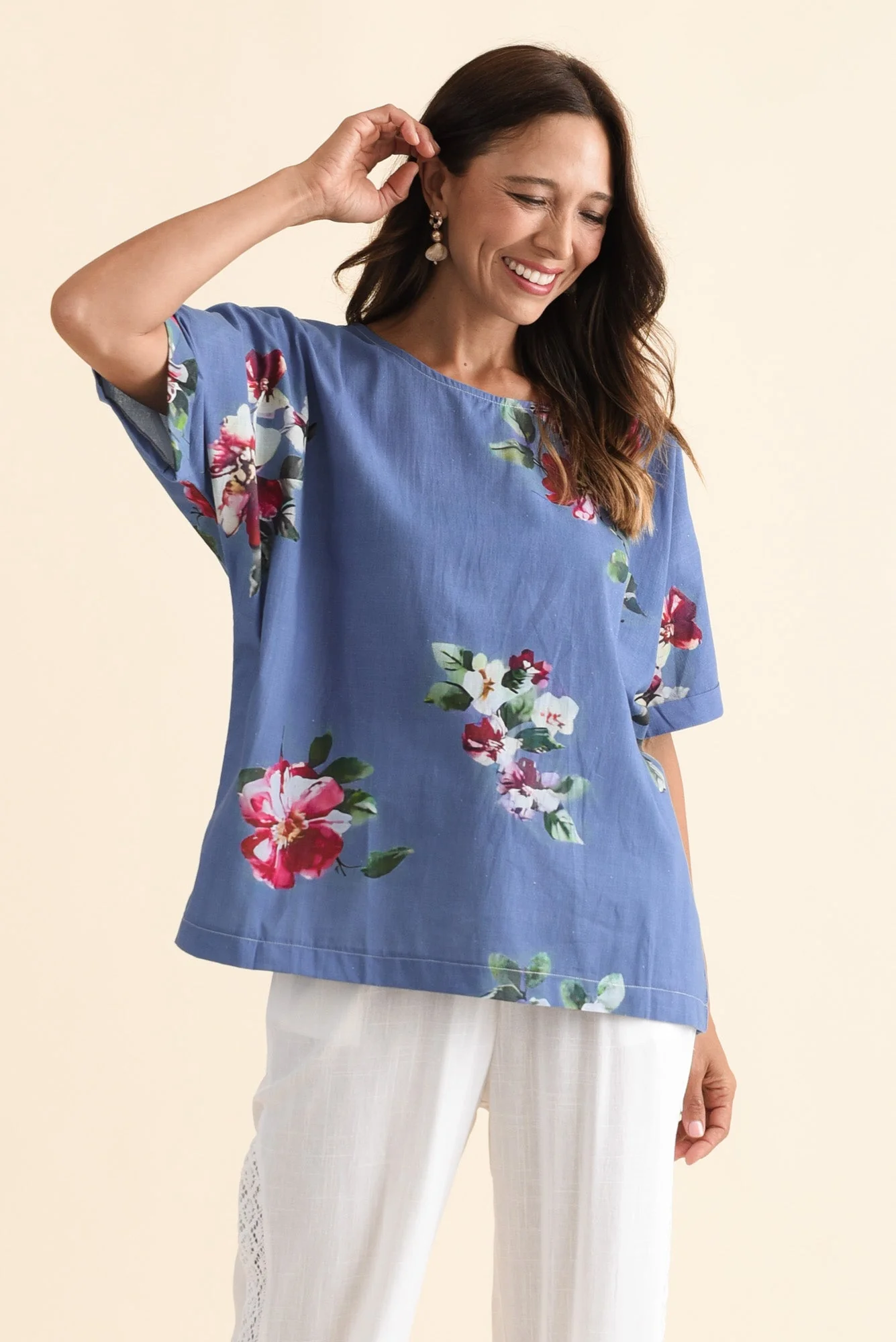 Aliya Blue Flower Cotton Top