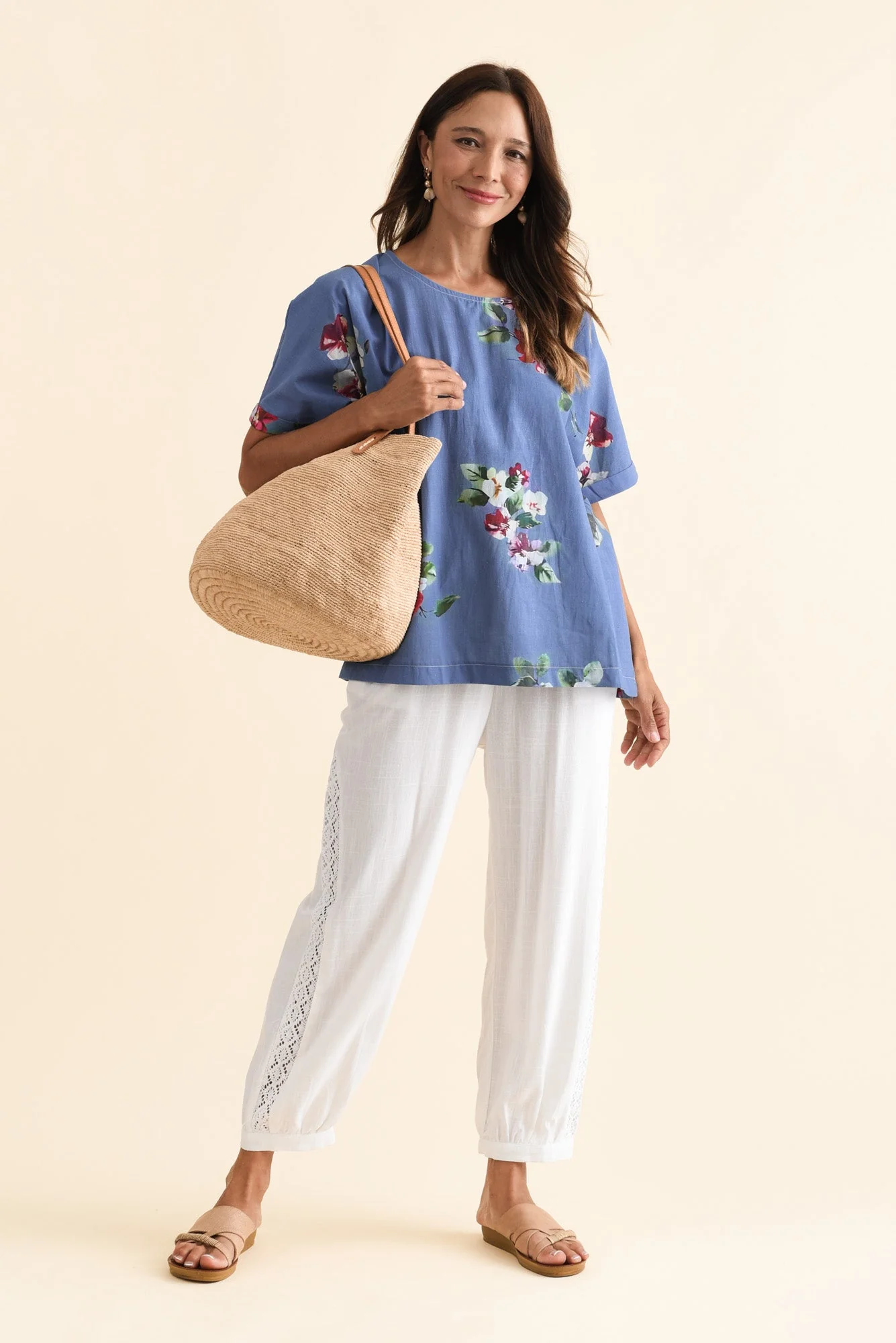 Aliya Blue Flower Cotton Top - Image 2