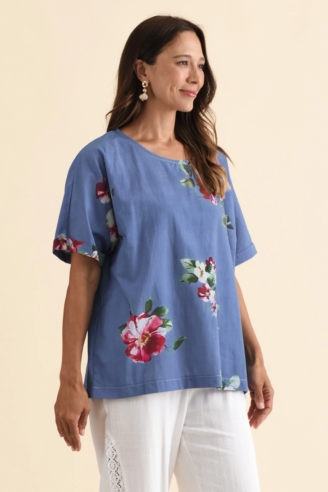 Aliya Blue Flower Cotton Top - Image 3