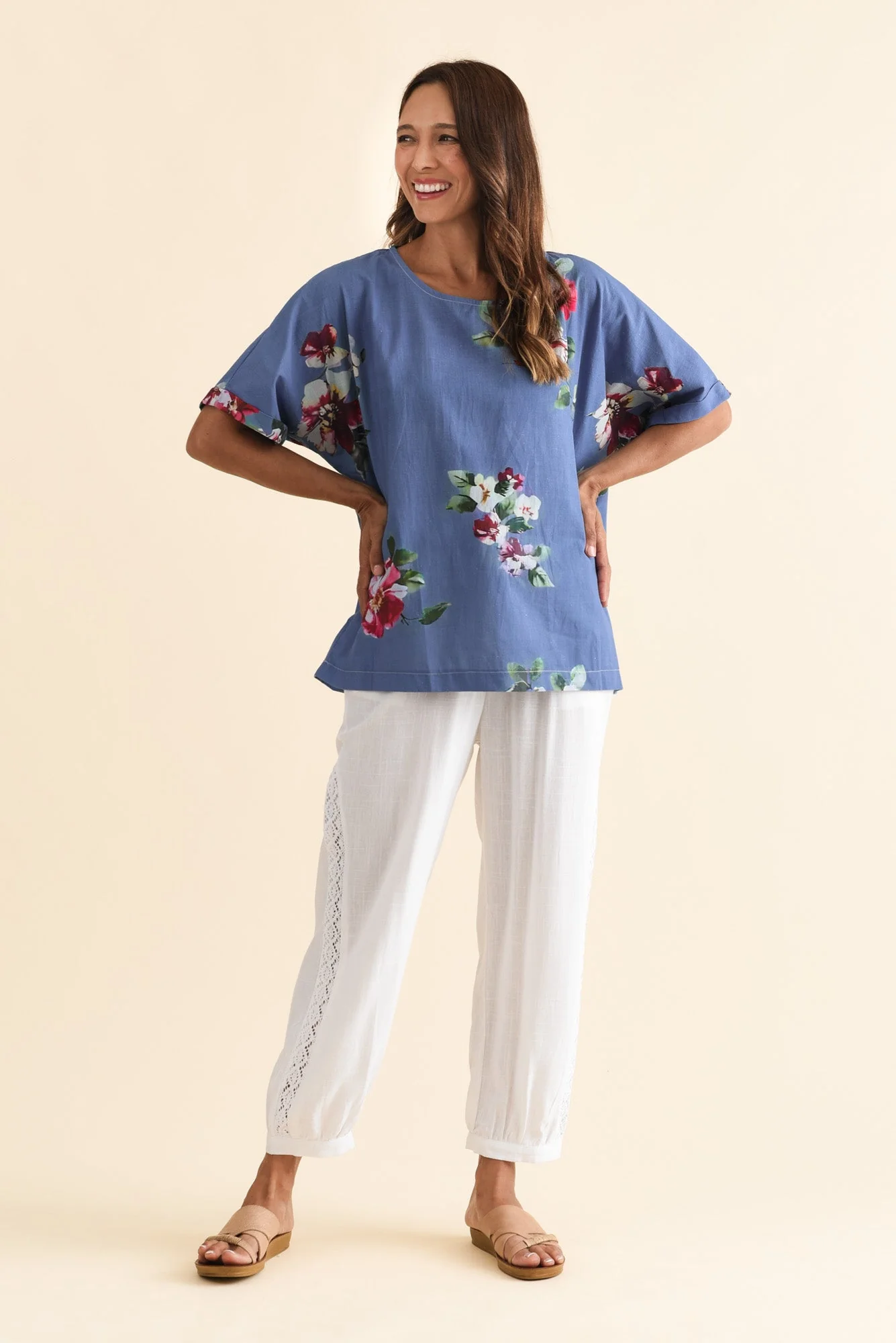 Aliya Blue Flower Cotton Top - Image 6
