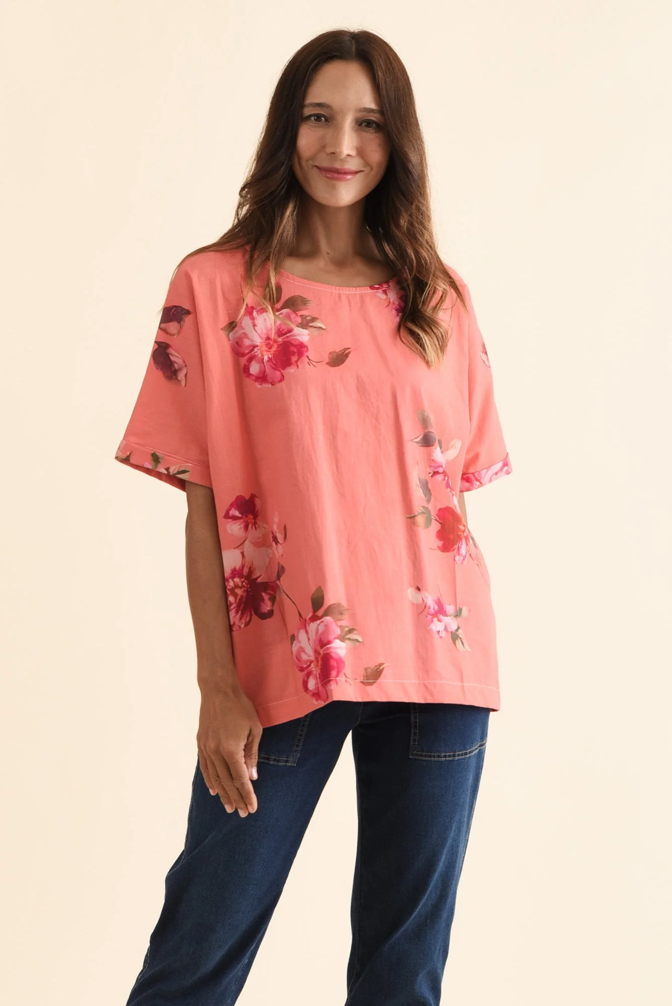Aliya Orange Flower Cotton Top
