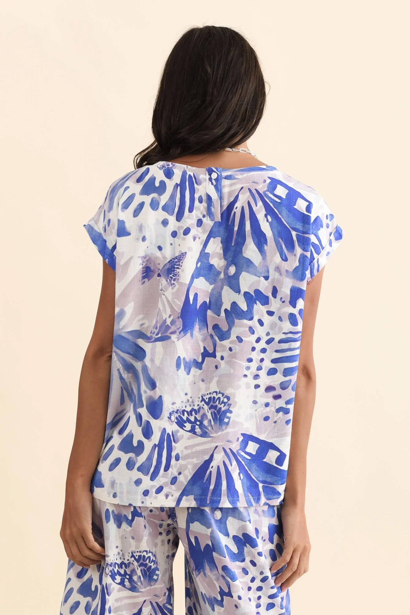 Alta Cobalt Abstract Linen Cotton Top - Image 4