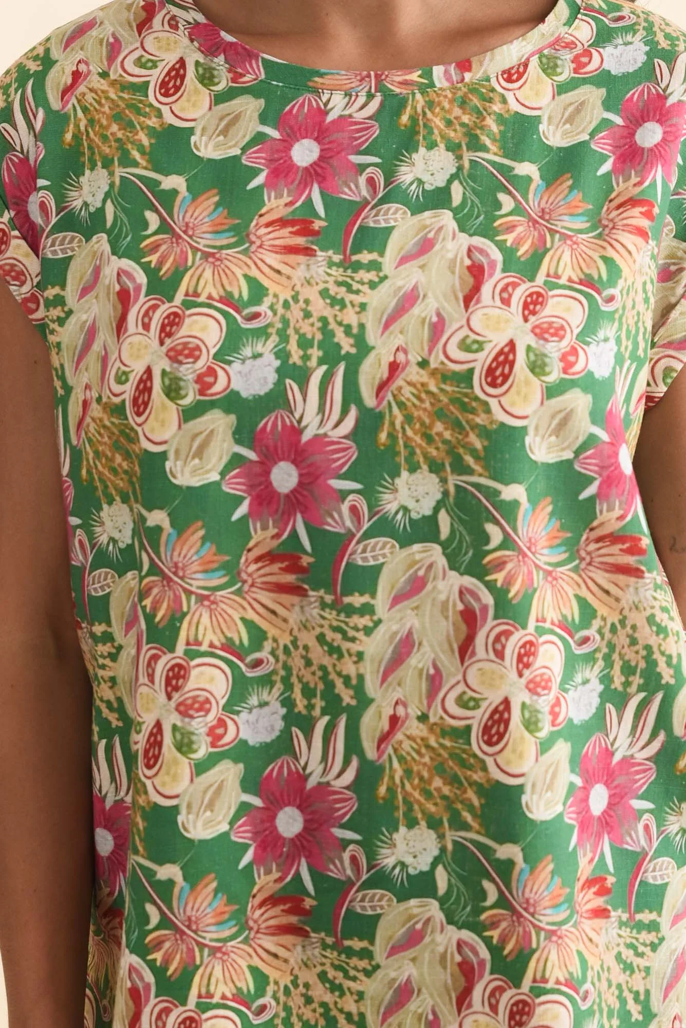 Alta Green Flower Linen Cotton Top - Image 6