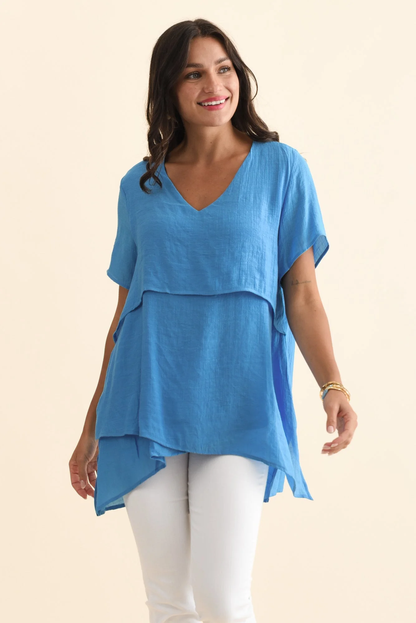 Alvina Azure Blue Layered Tunic Top
