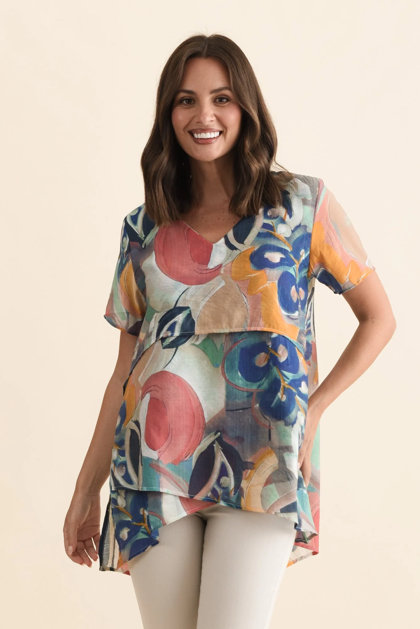 Alvina Blue Floral Layered Tunic Top