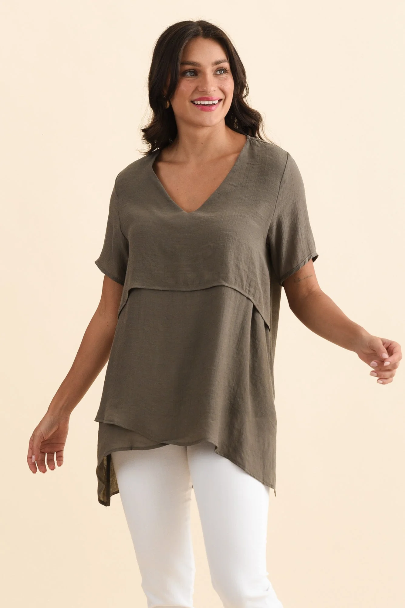 Alvina Khaki Layered Tunic Top