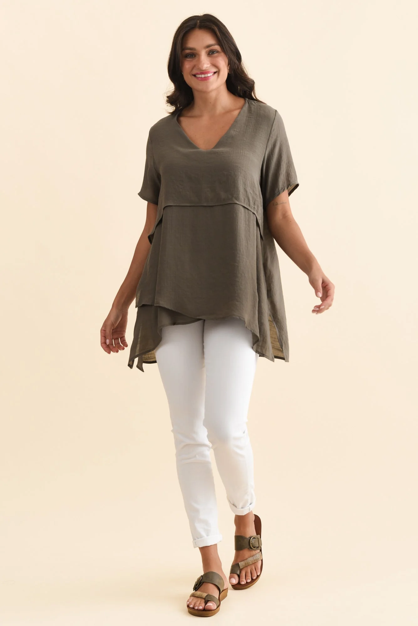 Alvina Khaki Layered Tunic Top - Image 2