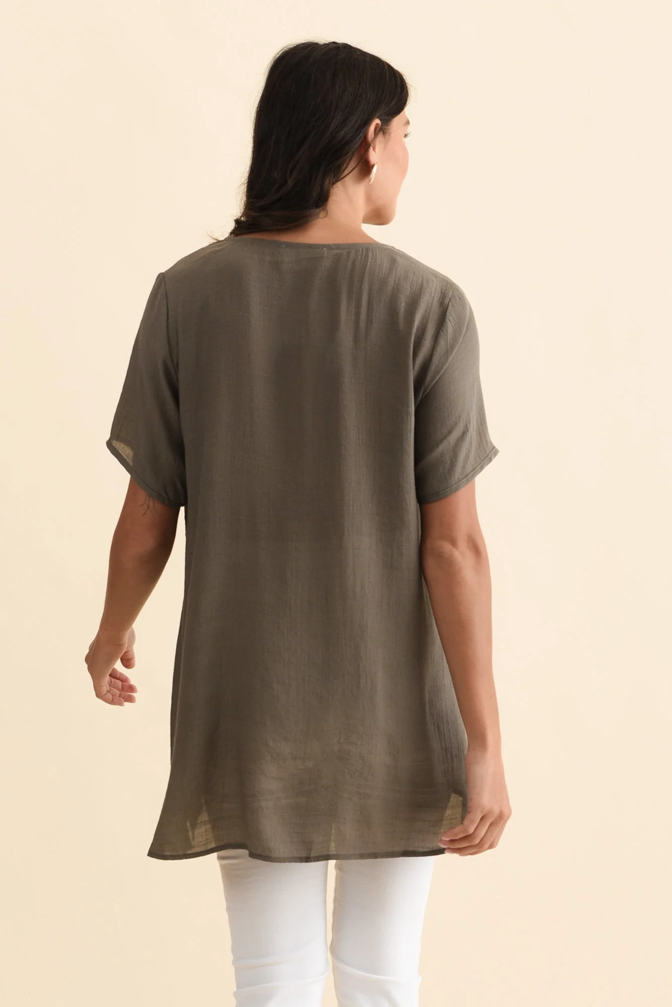 Alvina Khaki Layered Tunic Top - Image 4