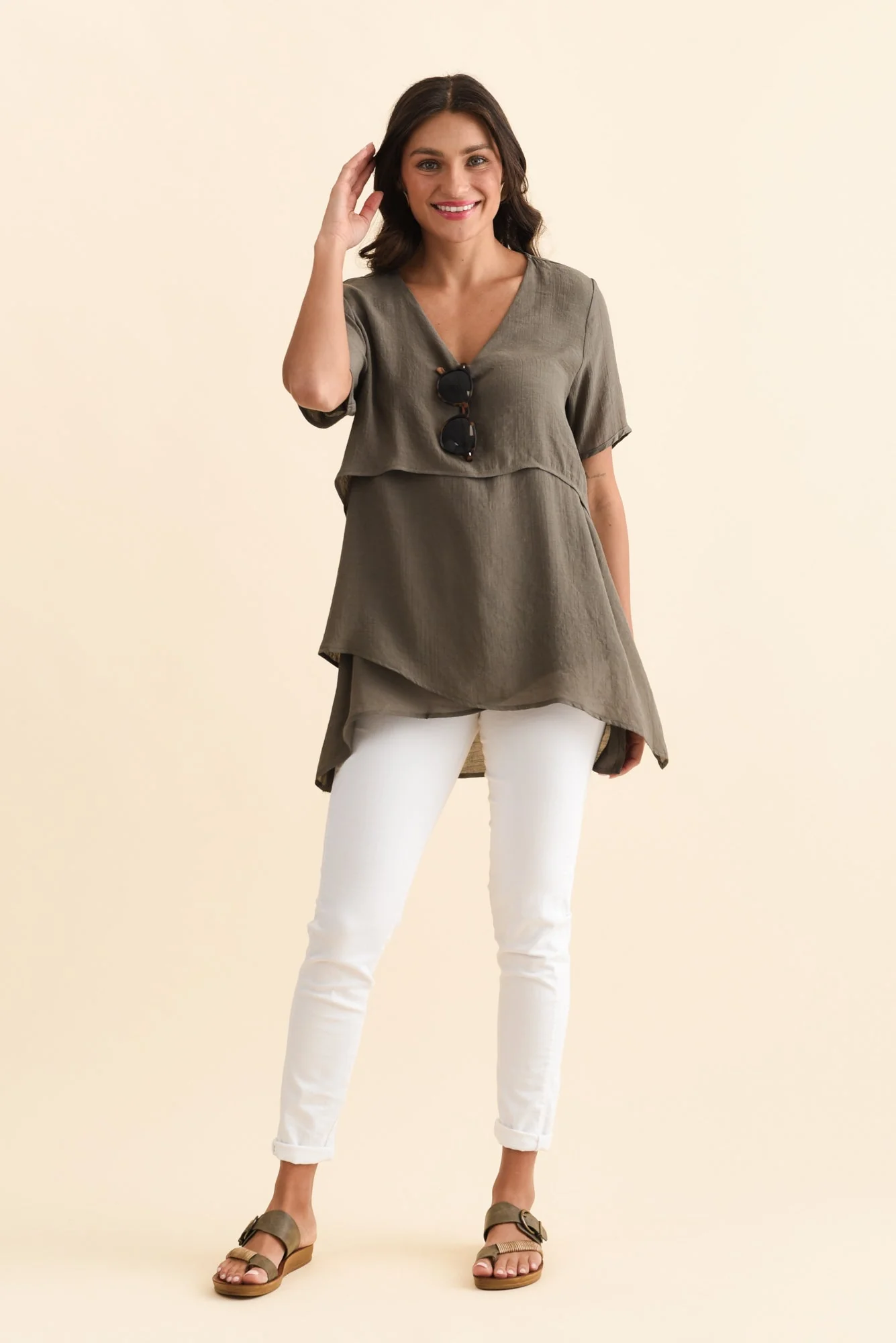 Alvina Khaki Layered Tunic Top - Image 6