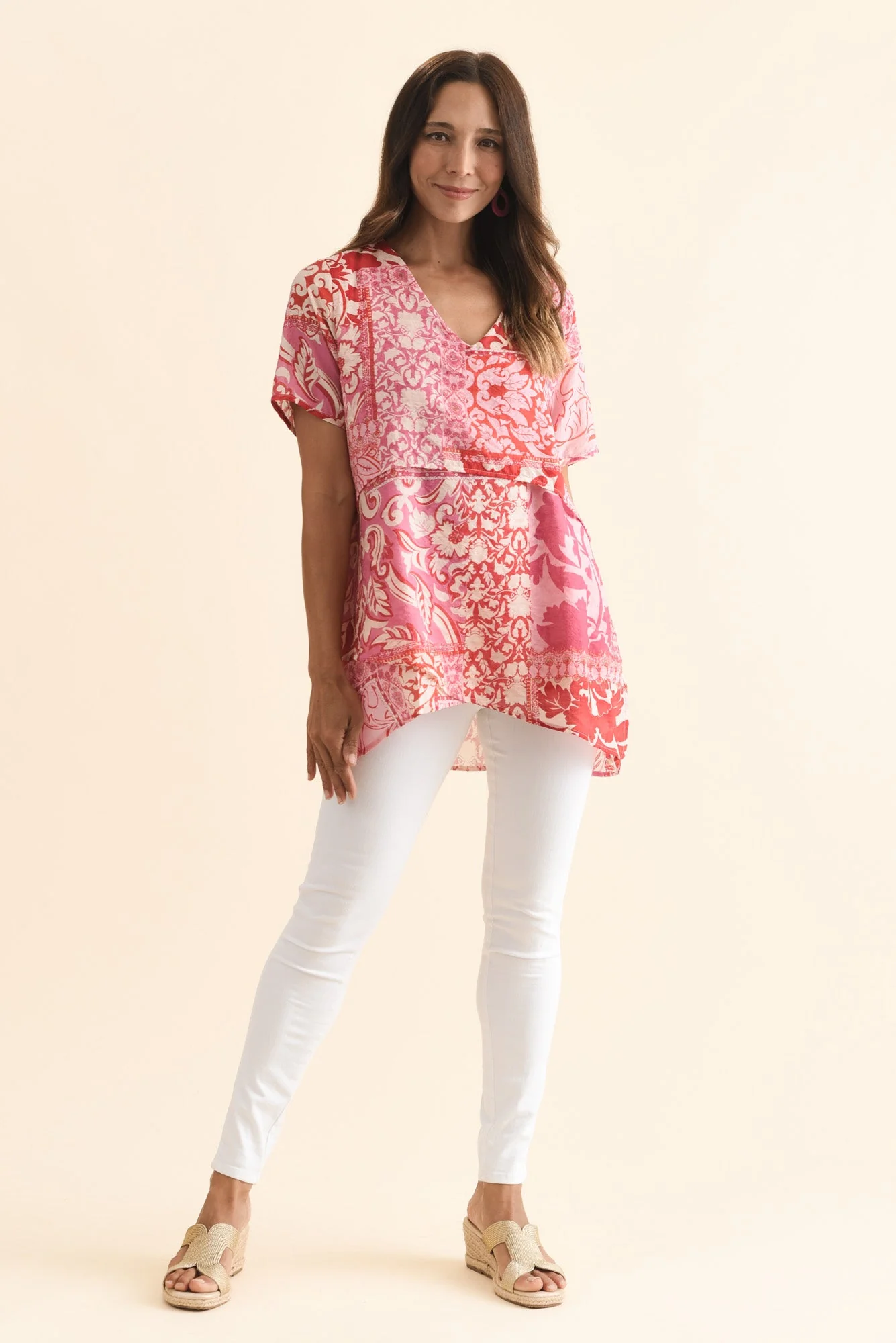 Alvina Pink Abstract Layered Tunic Top - Image 2