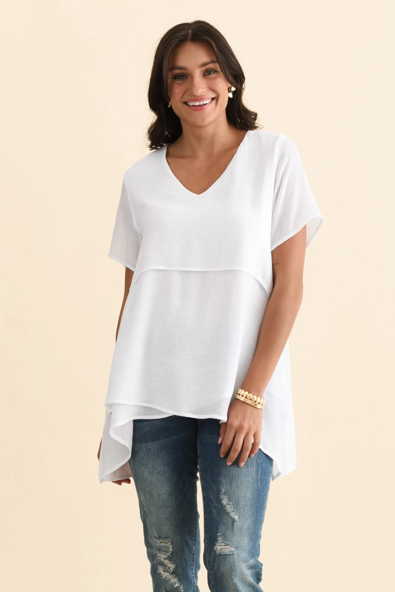 Alvina White Layered Tunic Top