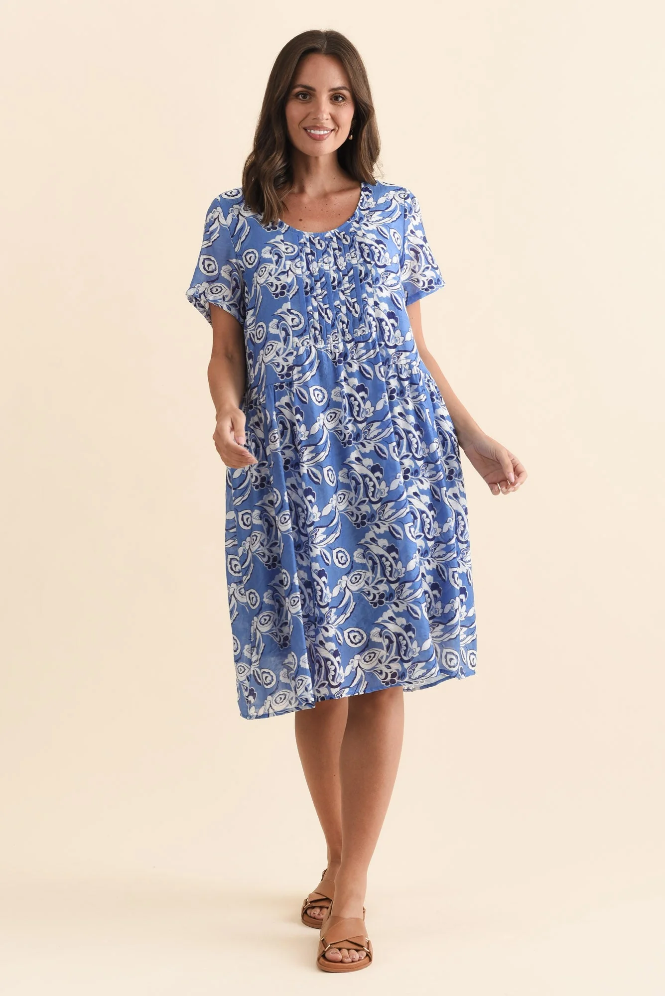 Alysse Blue Floral Pocket Dress