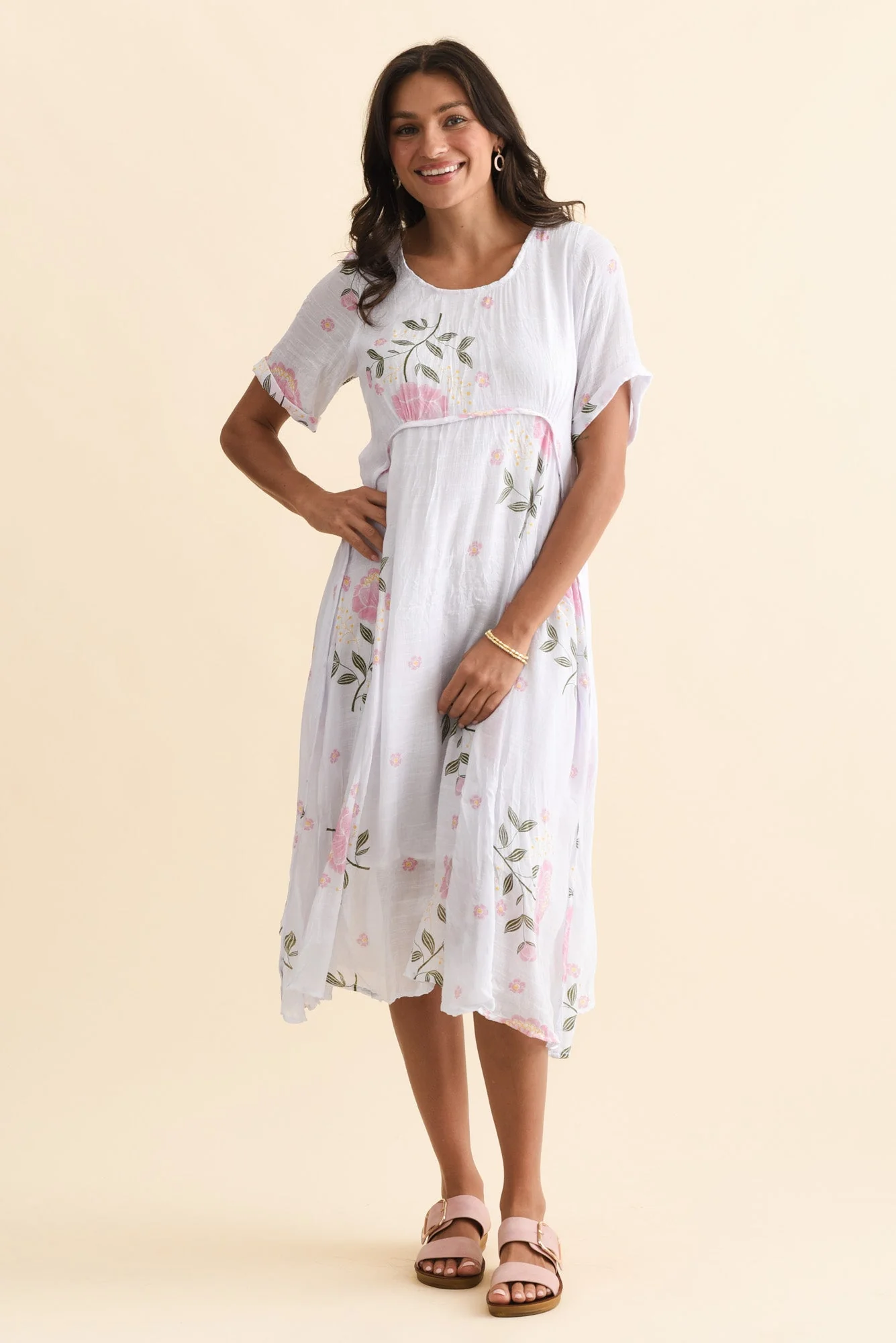 Amberley Pink Floral Cotton Blend Dress