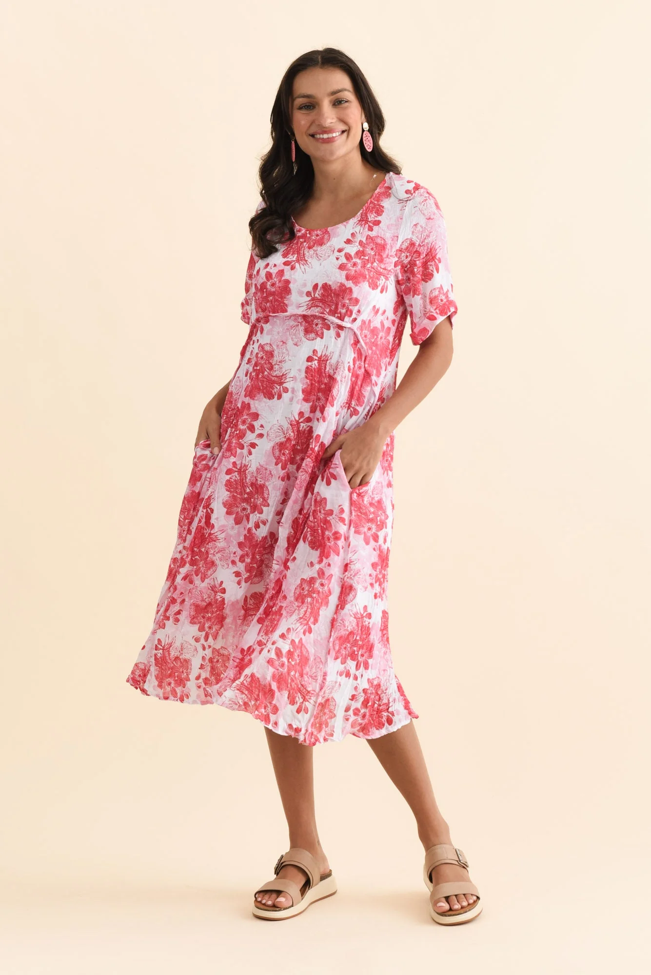 Amberley Red Garden Cotton Blend Dress