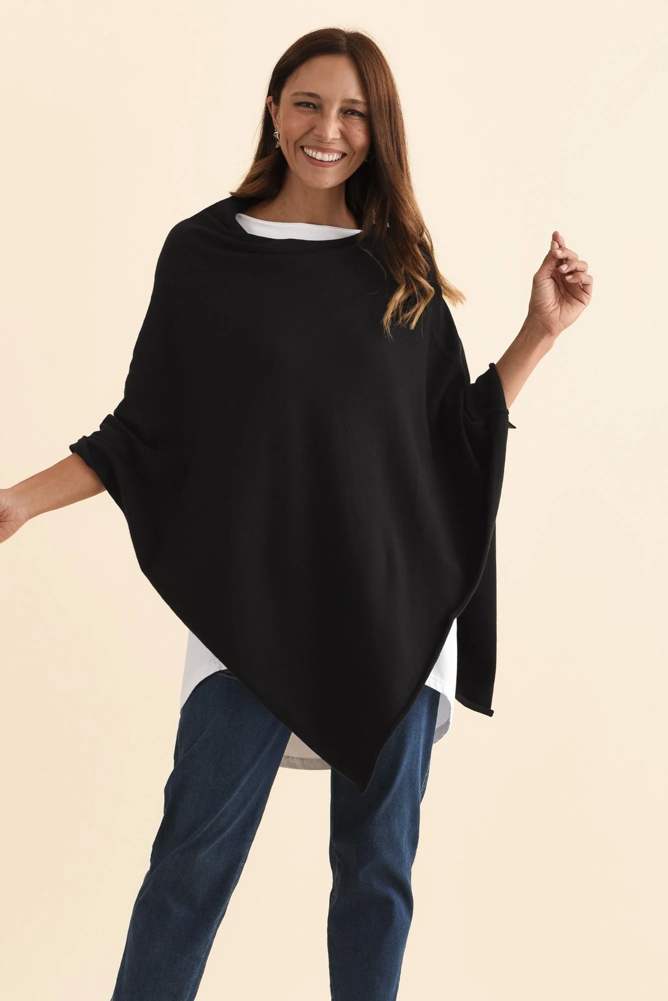 Amy Black Wool Blend Poncho - Image 2
