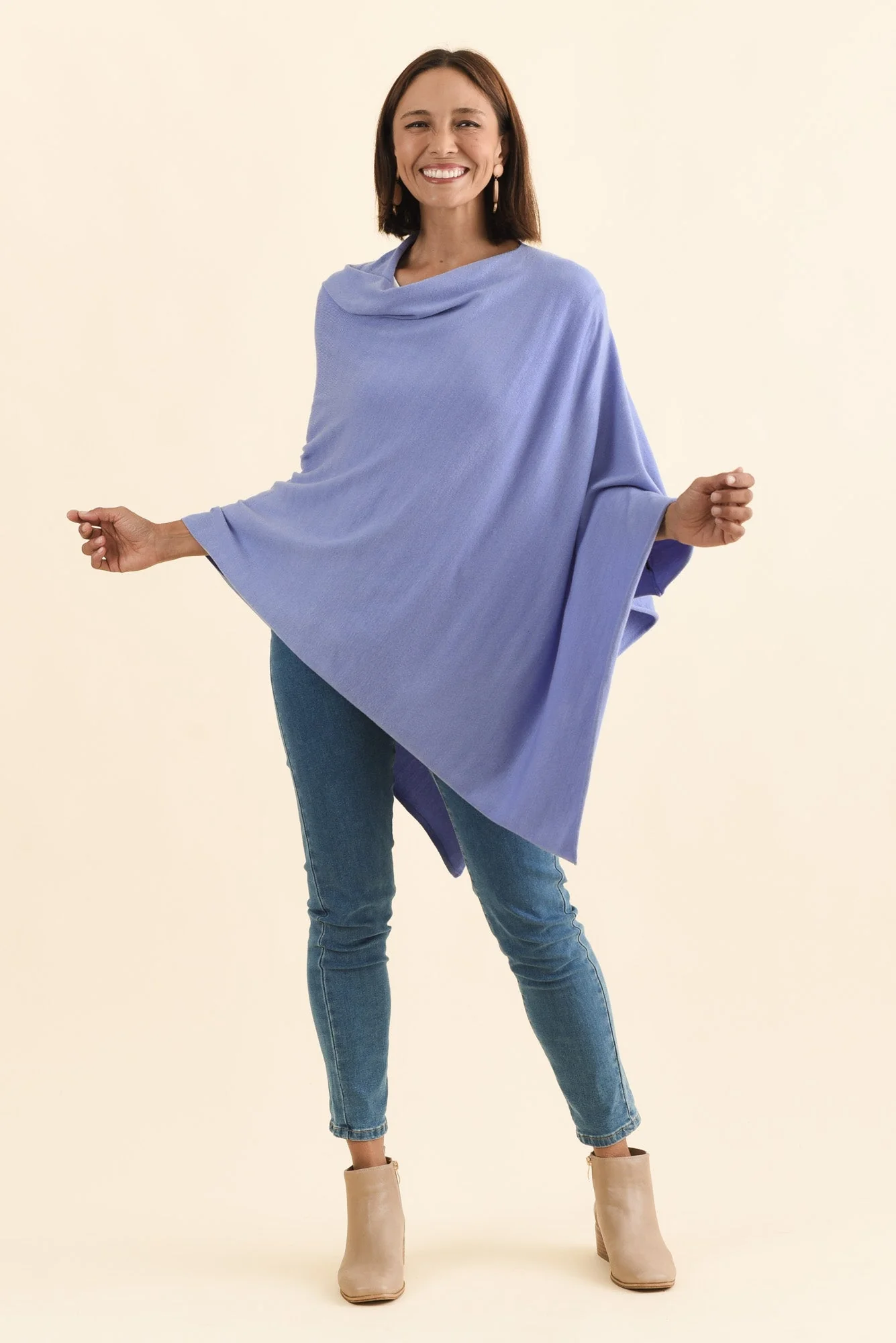 Amy Blue Wool Blend Poncho - Image 7