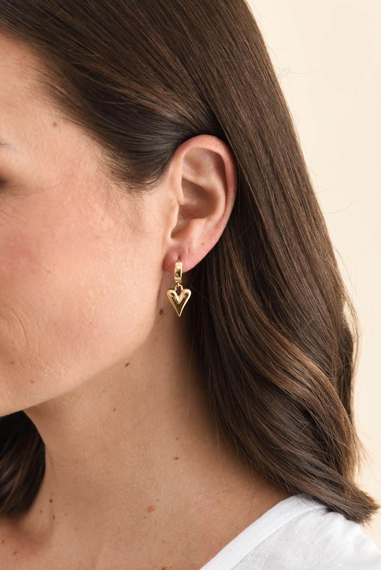 Amy Gold Heart Drop Earrings - Image 2