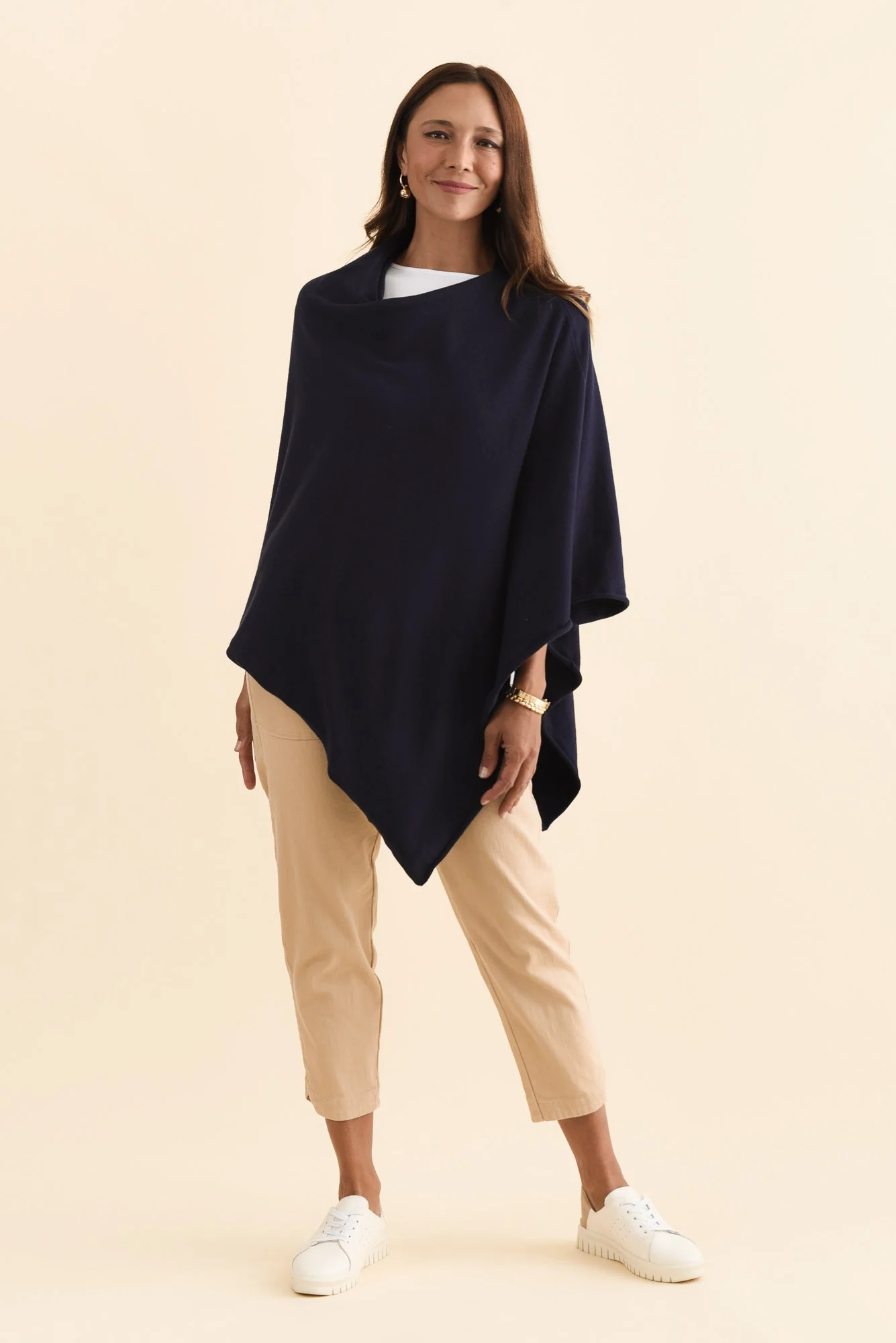Amy Midnight Blue Wool Blend Poncho - Image 7
