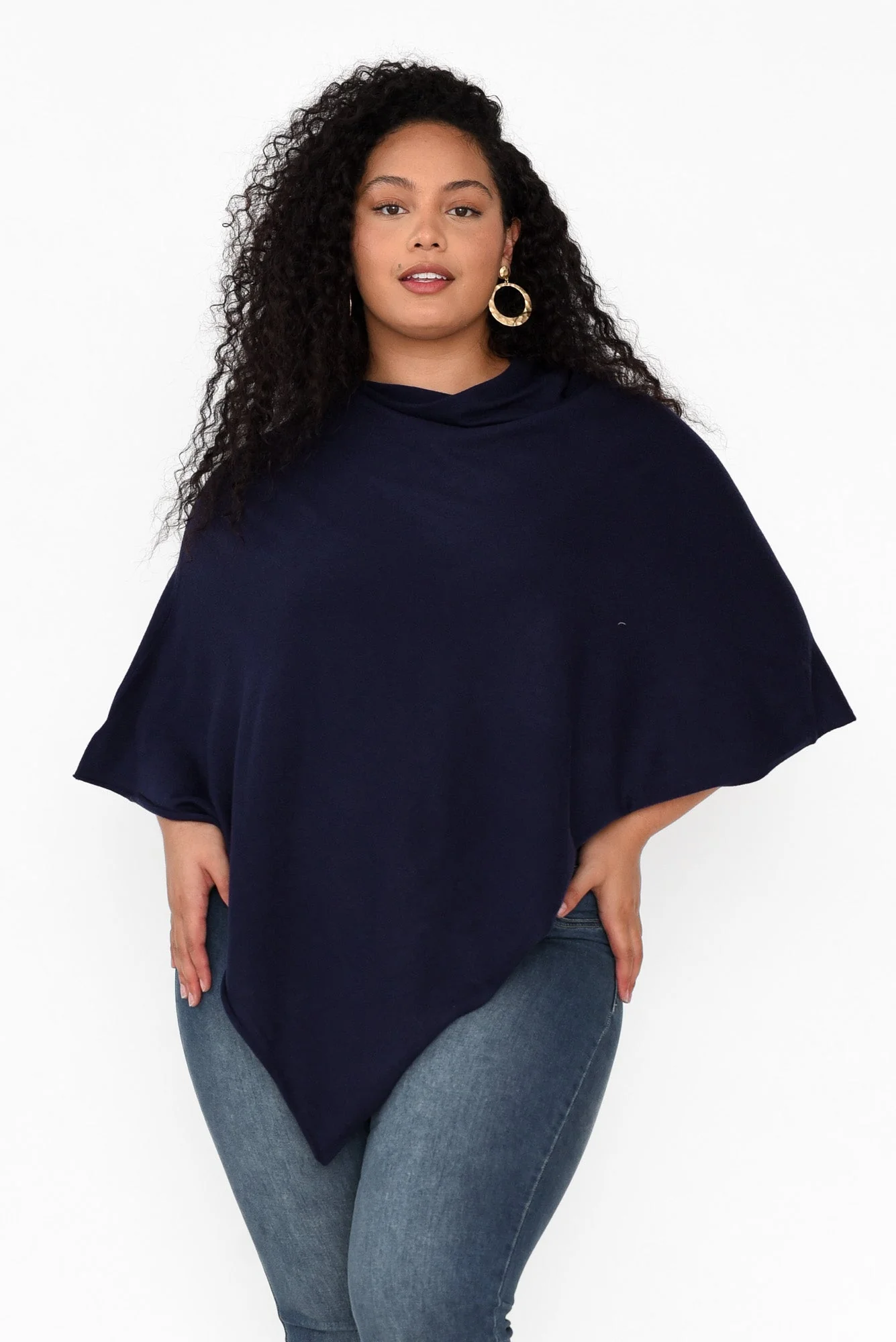 Amy Midnight Blue Wool Blend Poncho - Image 8