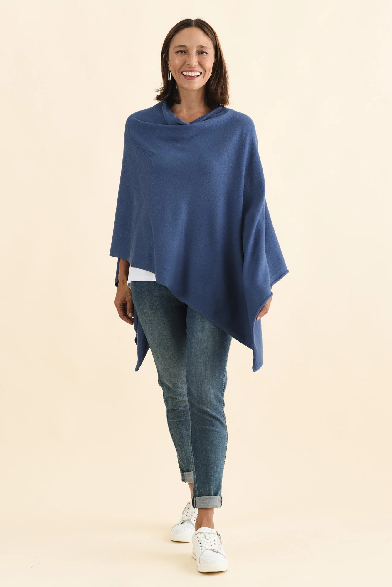 Amy Sea Blue Wool Blend Poncho - Image 2