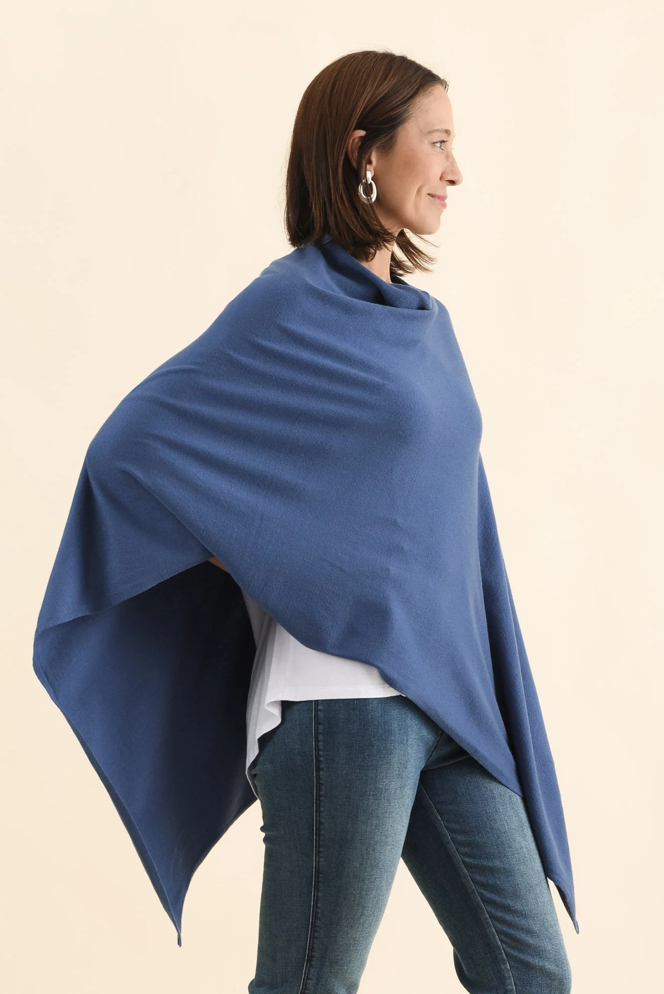 Amy Sea Blue Wool Blend Poncho - Image 3